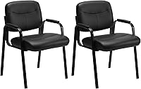 Sweetcrispy Set of 2 Leather Guest Chairs No Wheels - Padded Arms Stationary Reception Chairs for Office Lobby Conference Elderly (Inky)