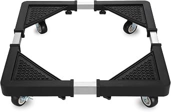 Mini Fridge Stand with 4 Locking Wheels 17.7"-25.6" Adjustable Dolly Washing Machine Stand Base,for Furniture Portable Refrigerator Dryer StandBlack