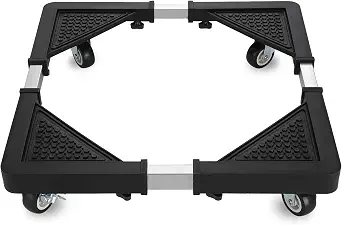 Mini Fridge Stand with 4 Locking Wheels 17.7"-25.6" Adjustable Dolly Washing Machine Stand Base，for Furniture Portable Refrigerator Dryer Stand（Black）
