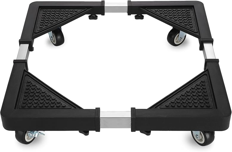 Mini Fridge Stand with 4 Locking Wheels 17.7"-25.6" Adjustable Dolly Washing Machine Stand Base,for Furniture Portable Refrigerator Dryer Stand(Black)