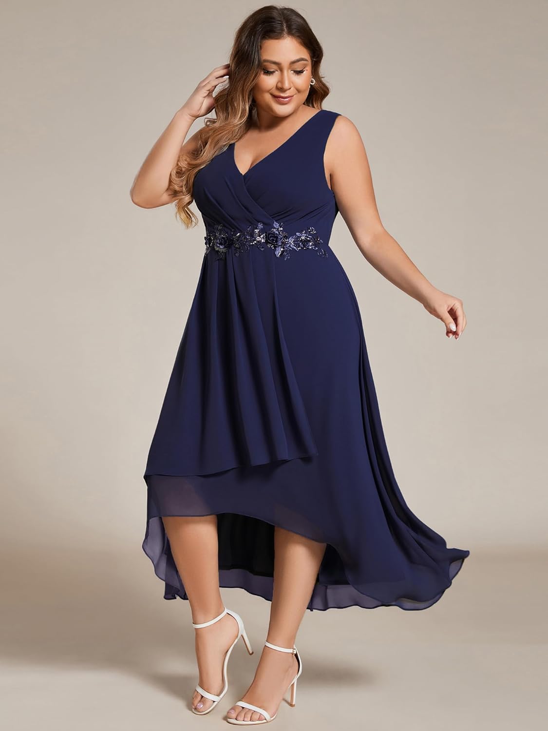 Ever-Pretty Women's Summer Chiffon Sleeveless V Neck Applique Plus Size High Low Formal Wedding Guest Dresses 41926-PZ - Image 4