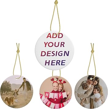 Personalized Holiday Ceramic Ornaments Custom Ornament Design Your Photo Text Logo Double-Sided Printing Smooth Hanging Tree Decorations for Wedding Graduation Christmas Valentines Day