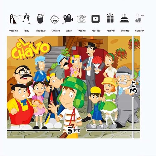 Miniatura 3 de RURU El Chavo Del Ocho - Suministros de fiesta de vinilo de 5 x 3 pulgadas, telón de fondo animado de Chago de El Chavo del Ocho para decoración de