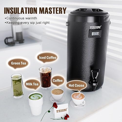 Miniatura 6 de Insulated Beverage Dispenser.Stainless steel,12L/3.2Gal.For hot and cold drinks.Spigot included.Ideal for tea, coffee, milk, water, juice.Keeps Negro