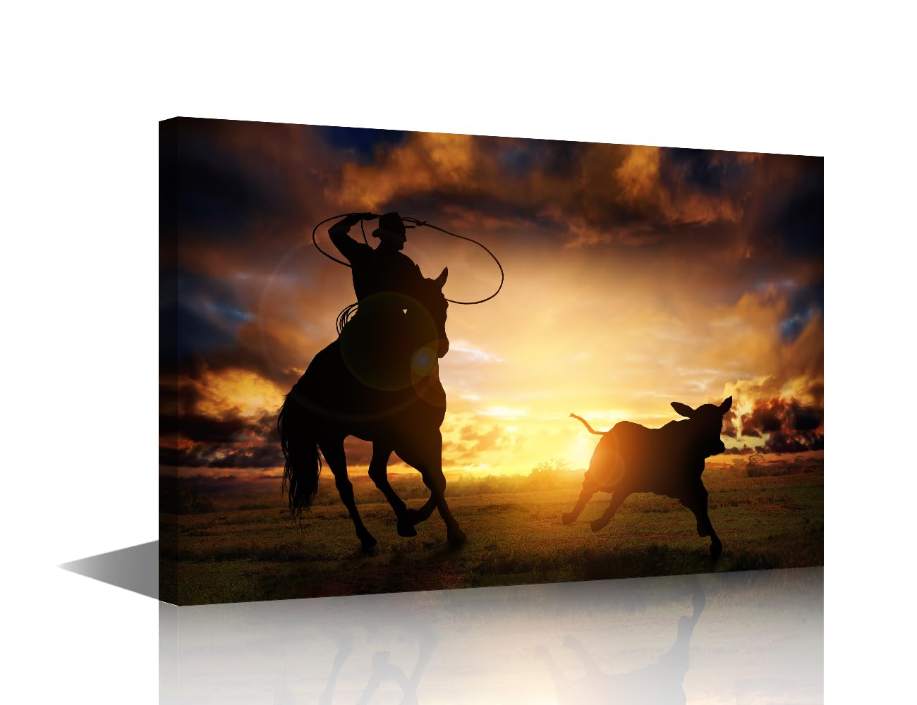 TISHIRON 1 Panels Canvas Print Art Set Cowboy Riding a Horse Roping a Calf Posters and Prints, Cowboy Artwork for Home Wall Decoration, Stretched Framed Gallery-Wrapped Ready to Hang, 18" Wx12 H โ image 1