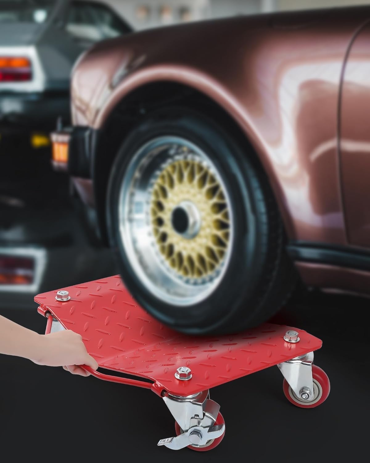 Set di carrelli per ruote auto per carichi pesanti, capacità 4000 libbre, set di 2 carrelli per ruote, carrello con supporto per pneumatici per spostare auto, camion, motociclette, barche, rosso
