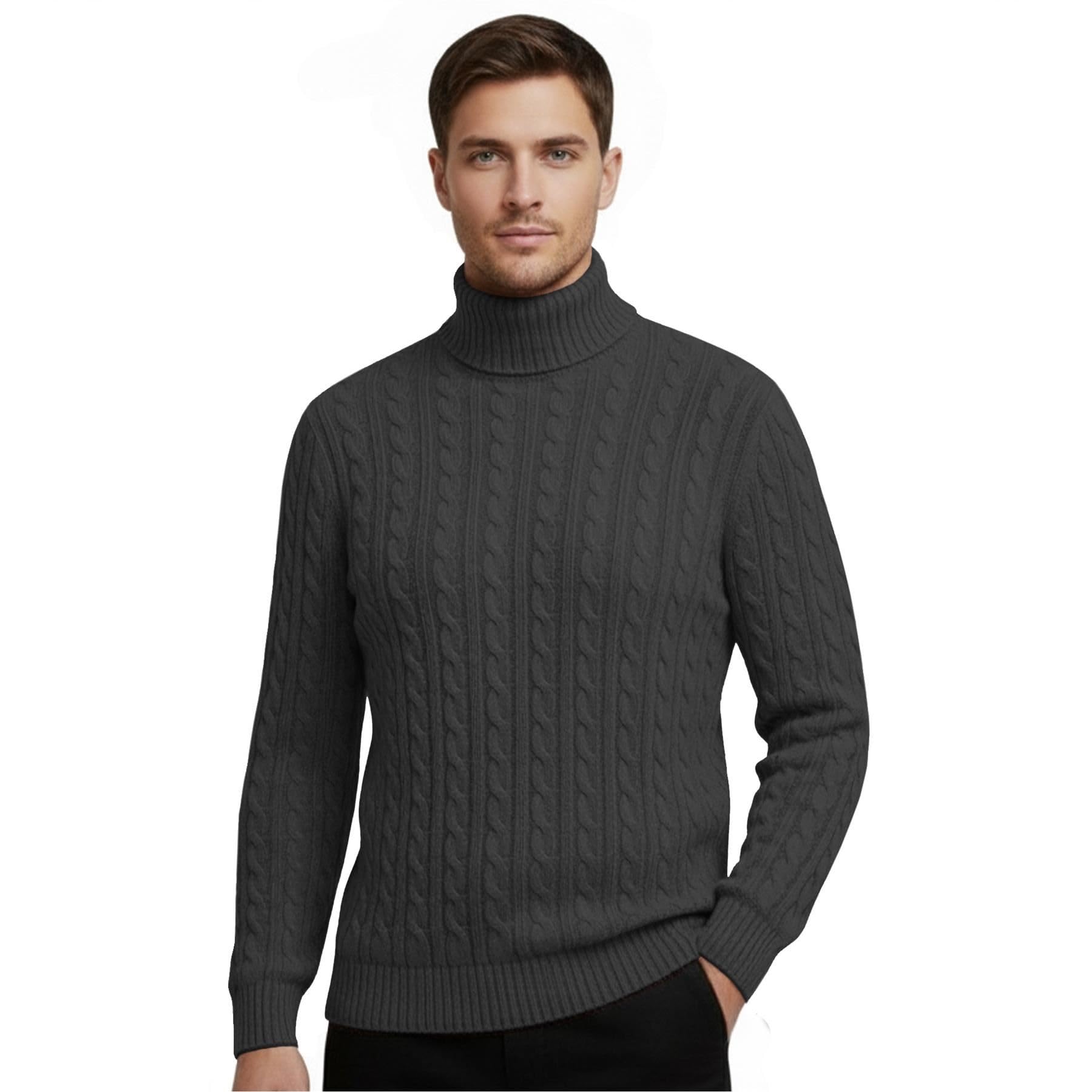 Hamishkane Mens High Polo Roll Neck Jumper, Cable Knitted Long Sleeve Turtle Neck Sweaters, Casual Pullover Winter Jumpers for Men UK Charcoal