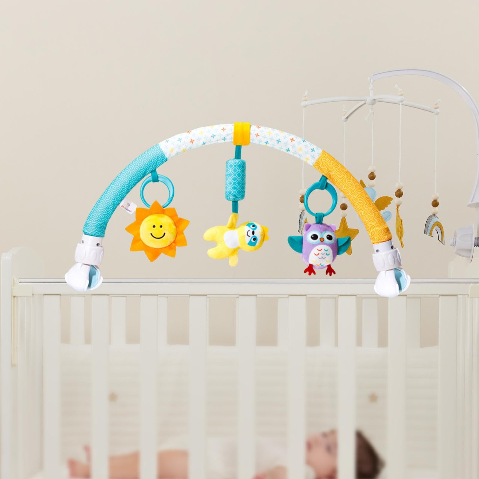 Qianly Kinderwagen Spielbogen Mobiles Spielcenter Autositz Anhänger Greifling Und mit Abnehmbarem Design für Flexible Nutzung Am Einkaufswagen Od, Faultier