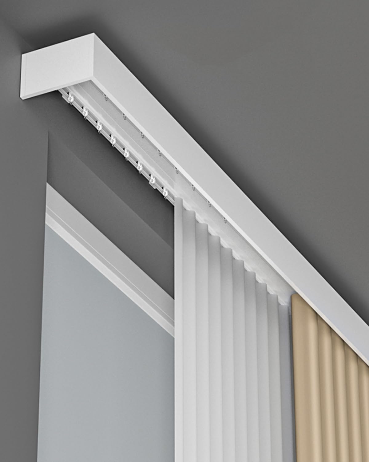 Blazea Decorative 3-in-1 Curtain Pelmet Track, Custom Size Window Cornice Curtain Box Valance, Heavy Duty Curtain Rail for Room Darkening Blackout(210cm (6.9ft))