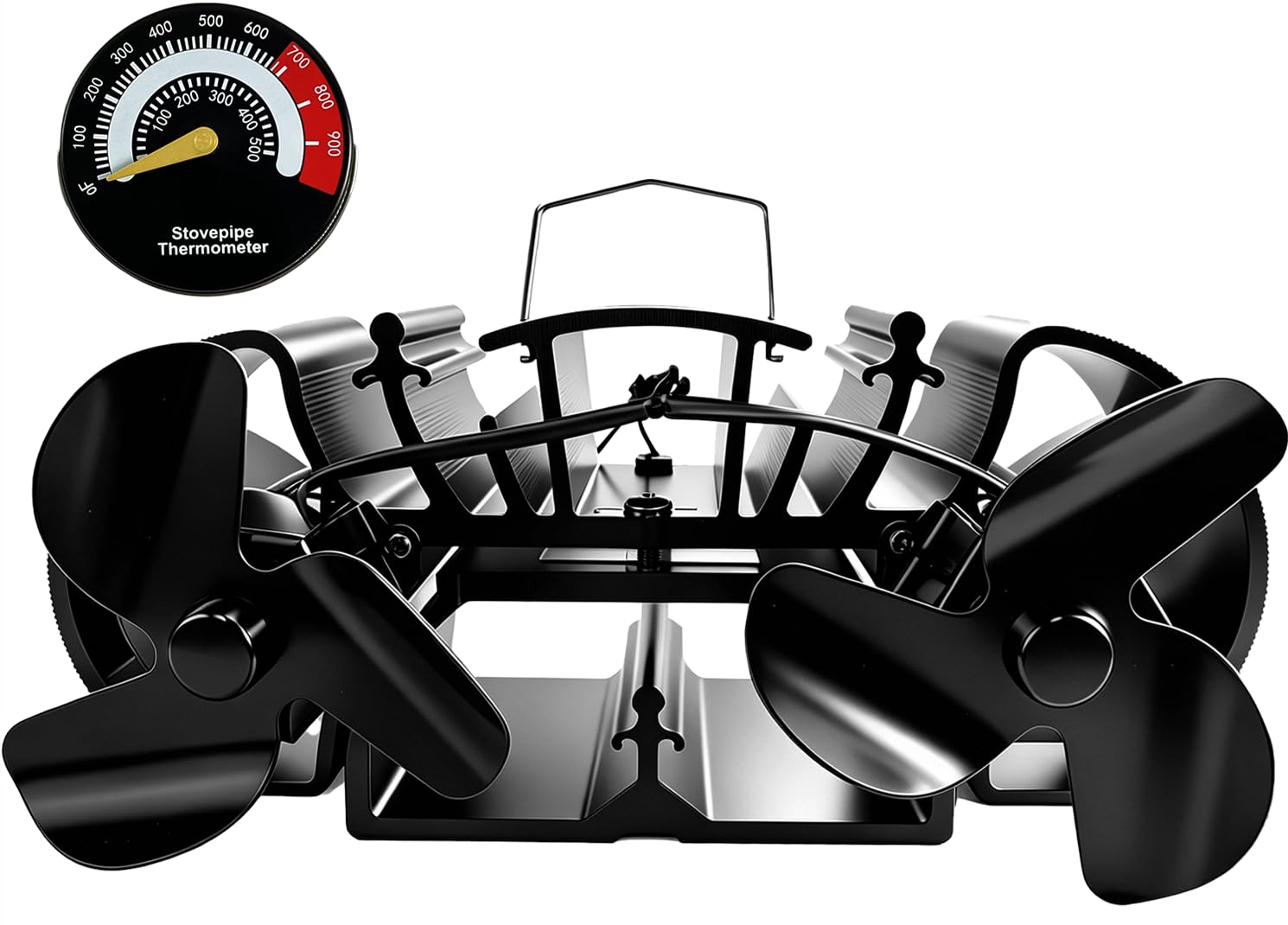 VODA 3.9INCH/10CM Stove Log Burner Fan with Large Airflow Wood Burner Stove Fan with Dual Motor Heat Powered for Log Burners/Fireplaces/Woodburners