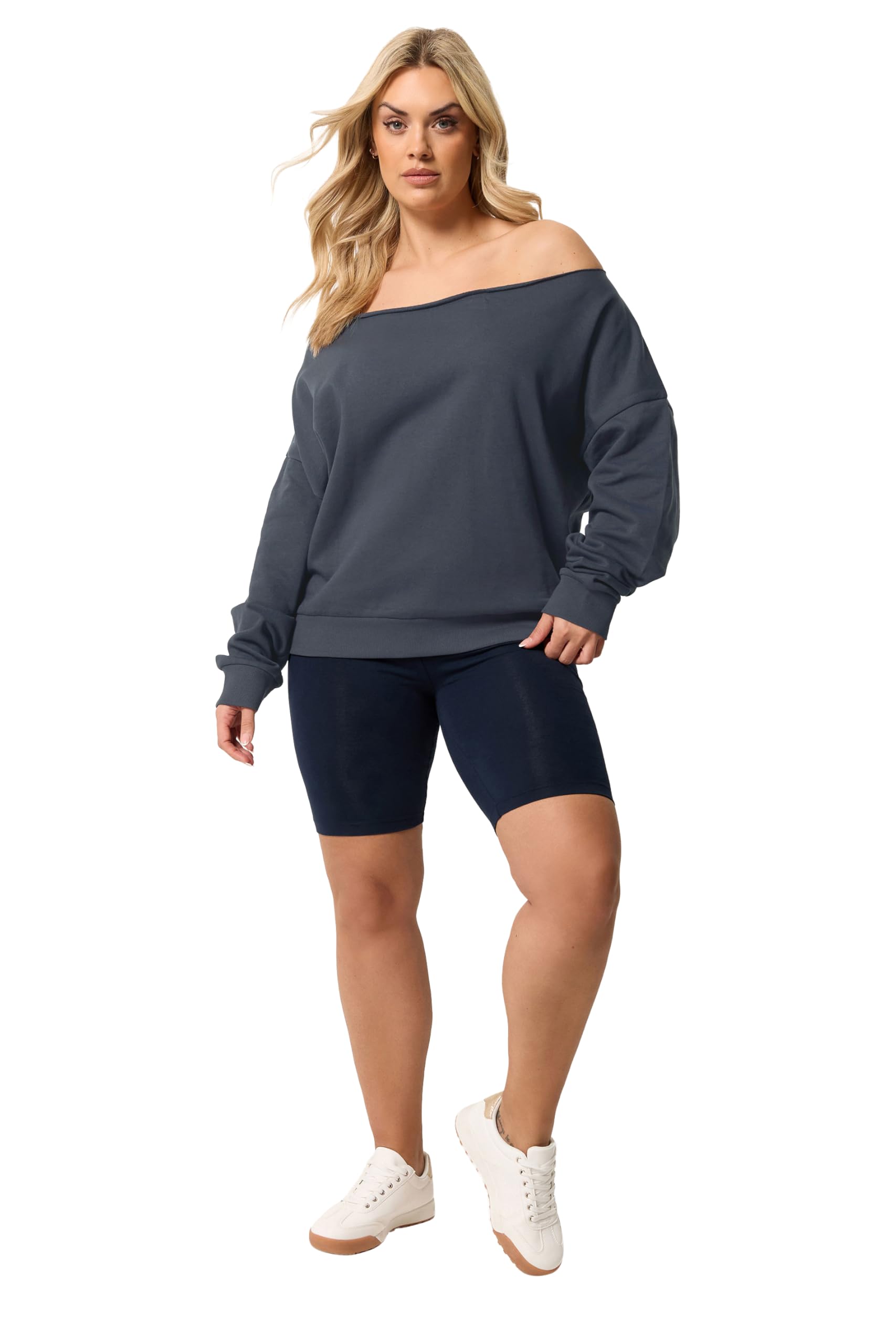 Yours Women's Navy Curve Blue Off Shoulder Sweatshirt - Plus Size Curve