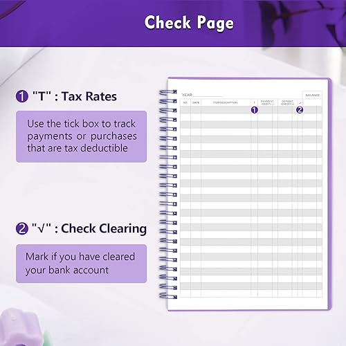 Miniatura 3 de Registros de cheques para chequera personal, libro de registro de cheques de doble espiral, planificador de presupuesto con registro de cheques para