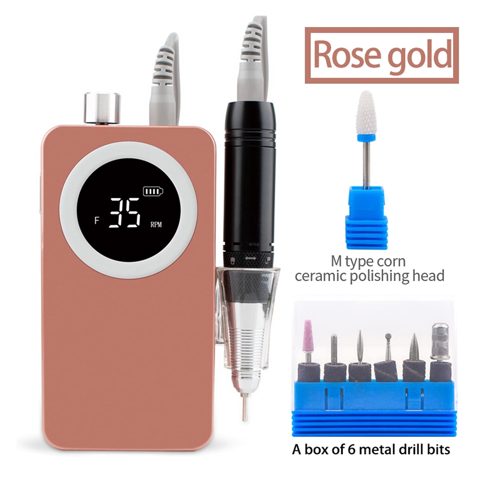 DYTWXG Kit de Soin des Ongles, perceuse à Ongles électrique sans Fil 35000 TR/Min Ensemble de forets pour Salon de beauté manucure pédicure Ongles à Batterie Rechargeable (Color : Rose Pink)