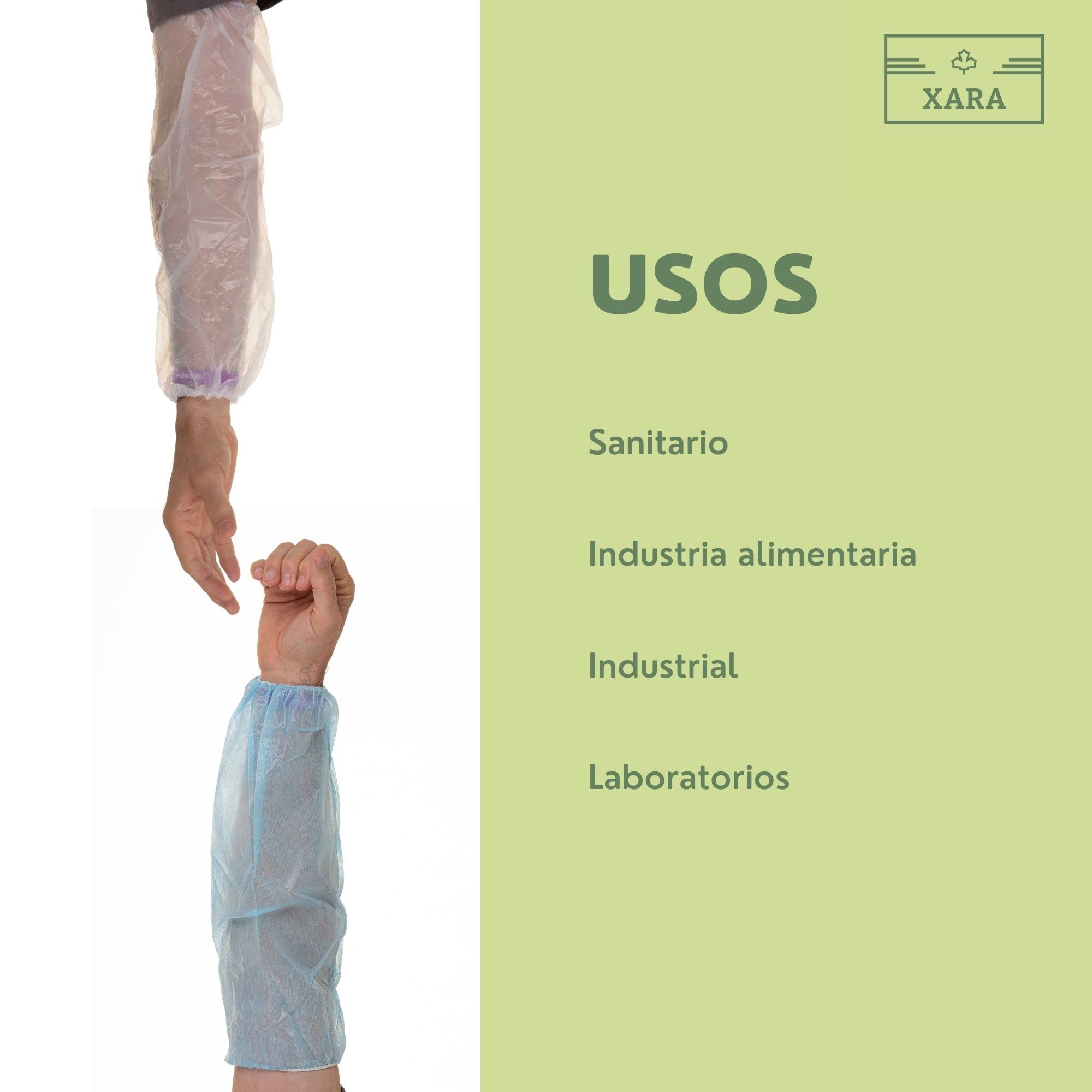 XARA - Cubre Mangas Laminado Ajustable PP+PE para Protección Sanitaria e Industrial – Alta Resistencia - 40x20 cm – Color Azul - Pack 100
