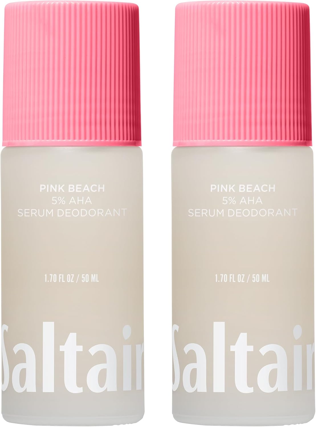 Saltair Serum Deodorant | 5% AHA Aluminum-Free Roll-On | Pink Beach, 2 Pack