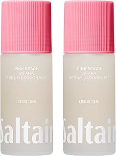 Saltair Serum Deodorant Pink Beach 2 Pack. 5% AHA Formula. Lactic Acid and Mandelic Acid Deodorant. Aluminum Free Odor Control for Women and Men. Travel Essentials, 2x 1.7oz Roll On