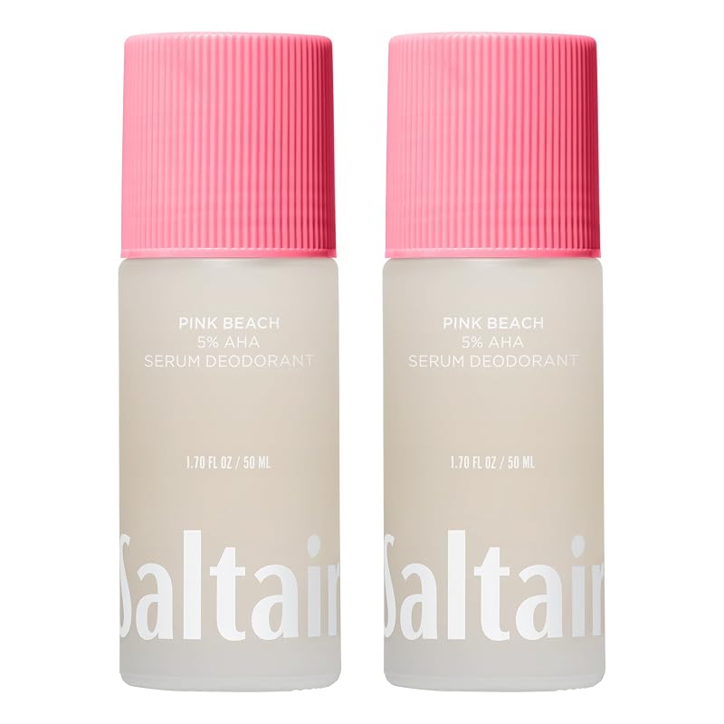 Desodorante em sérum Saltair Pink Beach, roll-on sem alumínio com 5% AHA, pacote com 2