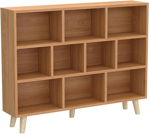 Miniatura 94 de IOTXY - Estantería baja, organizador de madera, 3 niveles con base, estantería horizontal, 10 cubos, color blanco cálido Blanco cálido,Azul