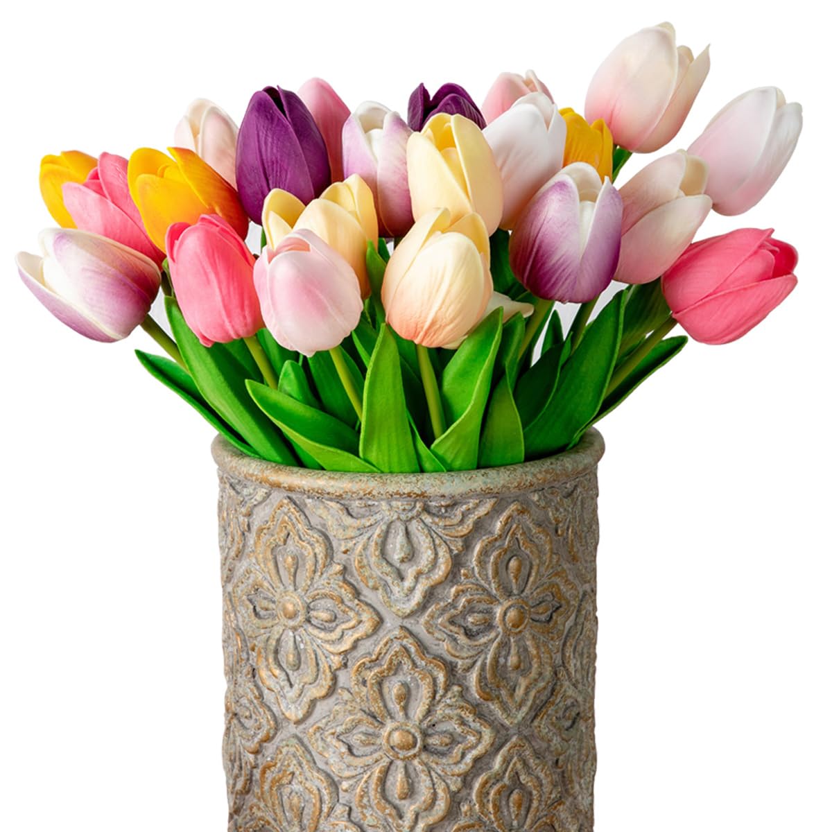 FODFULS 24Pcs Artificial Tulips,artificial flowersοΌSuitable for Wedding BouquetοΌHome decorοΌBirthday Parties and Garden Decorations. (24, Multicolor)