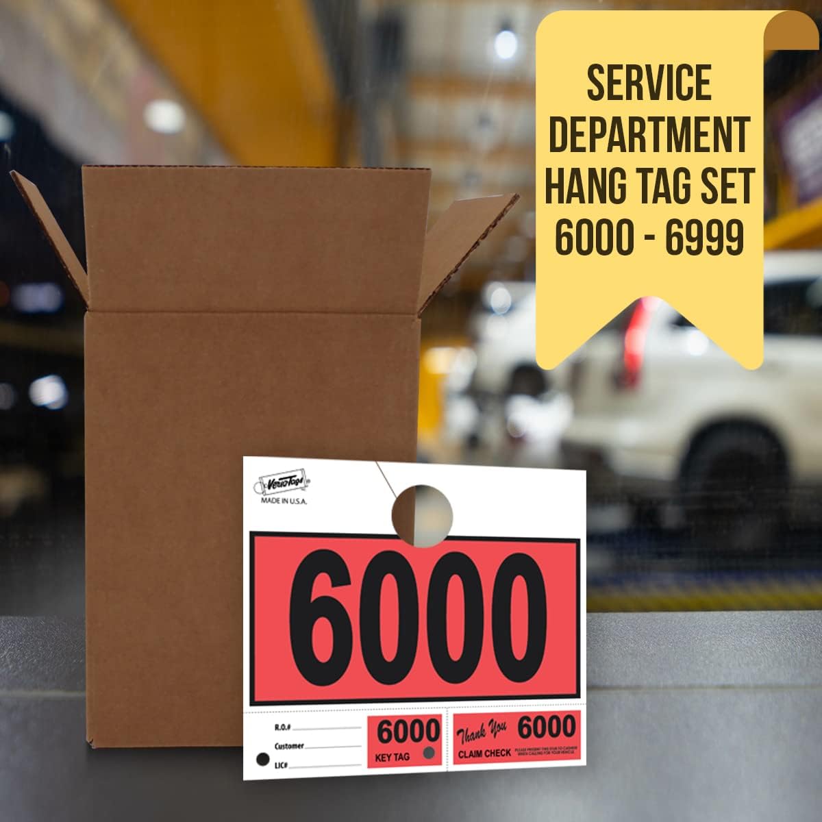 Versa-Tags 1000 Red Car Dealer Service Hang Tags Service Dispatch Numbers, Service Department Numbered Key Tags for Mechanic Repair Shop 3 Part Key Ring - Red (6000-6999)