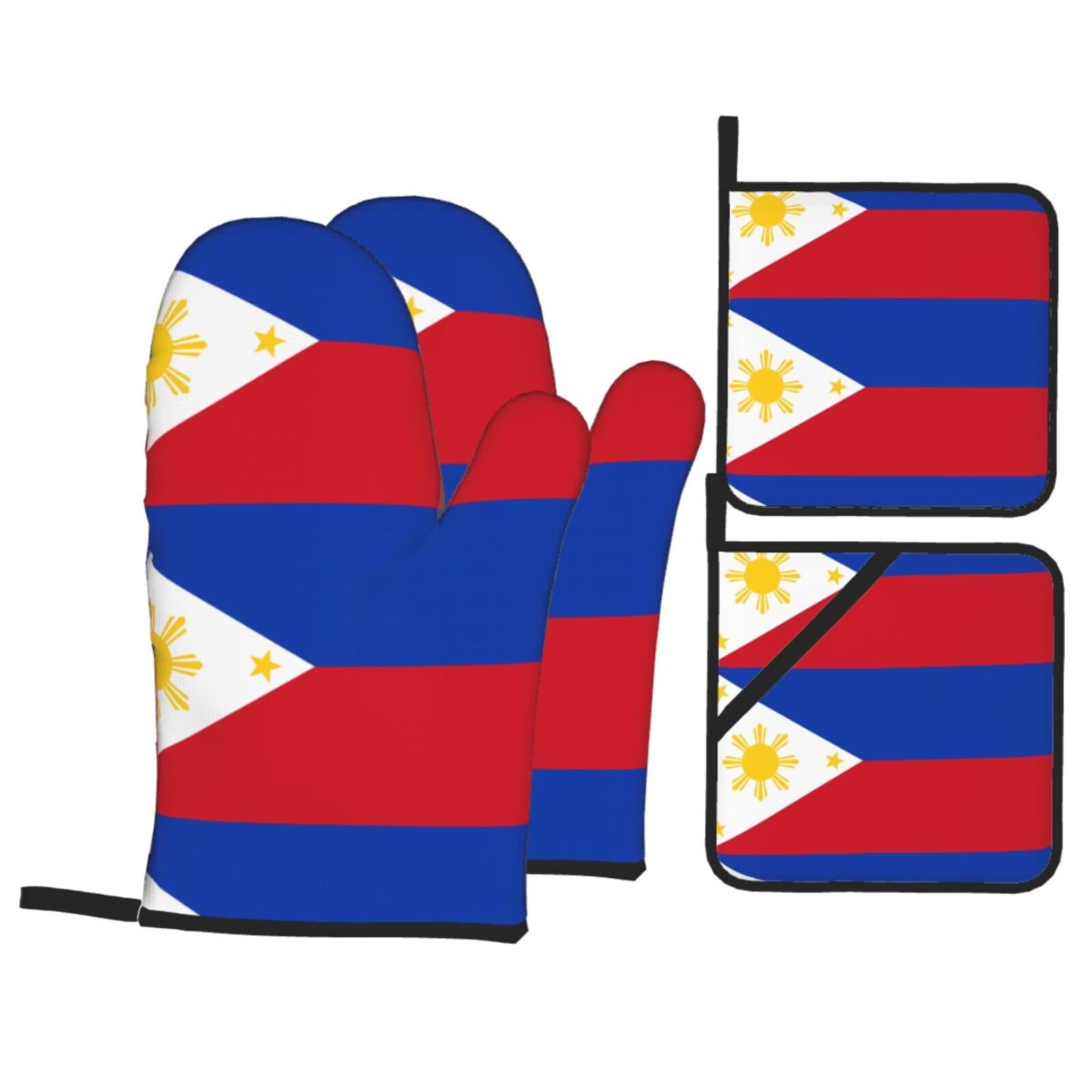 HJFCZH Philippine flag Prints Kitchen Throw Set: Durable Oven Layers with Waterproof Polyester – 4 Piece Heat Protection System
