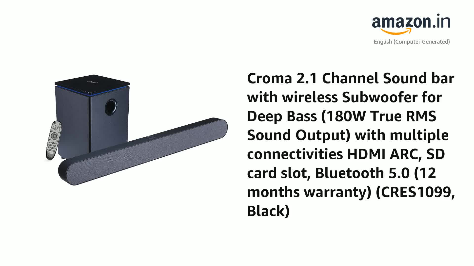 Croma 2.1 Channel Sound bar with 