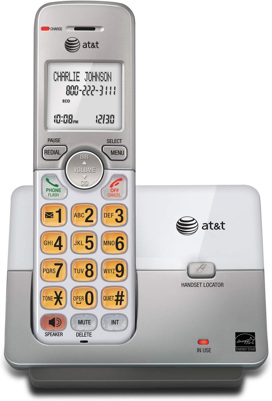 AT&T EL51103 DECT 6.0 Cordless Phone, Full-Duplex Speakerphone, Extra-Large Backlit Display & Lighted Keypad, Caller ID/Call Waiting, Eco Mode