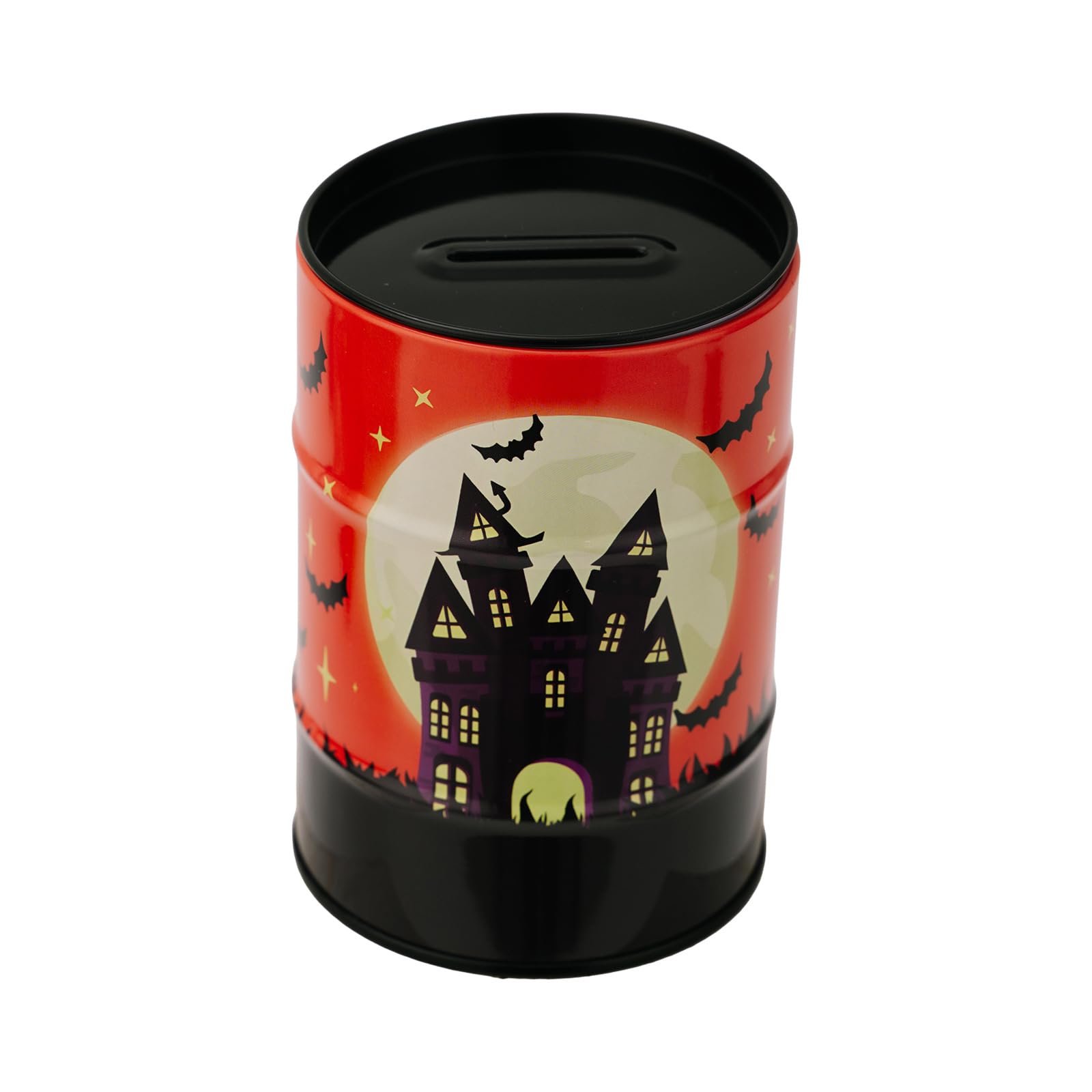 Shntig Halloween Themed Money Collector Castles Pattern Tinplate Cylinder Piggy Banks Coin Saving Box for Kid and Adults Coin Saving Box