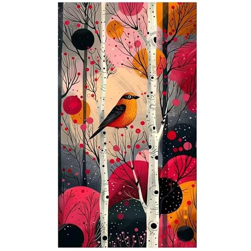 awtrhfc Colorful Birch Forest Bird Landscape for Living Room Home Decor Canvas Prints Artwork(40x80cm(16x31in)/No frame)