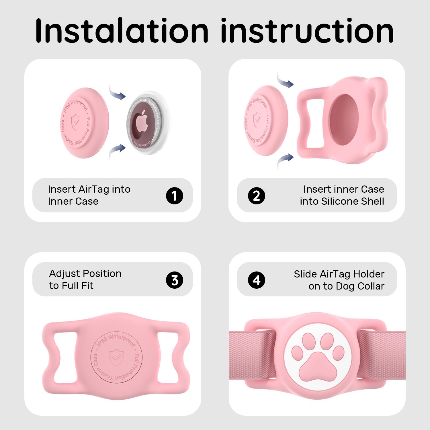 Soporte para collar de perro Airtag – Soporte impermeable IP68 para collar de perro, funda de silicona ligera y suave, ajuste ajustable para collares de mascotas de todos los anchos (rosa, 1