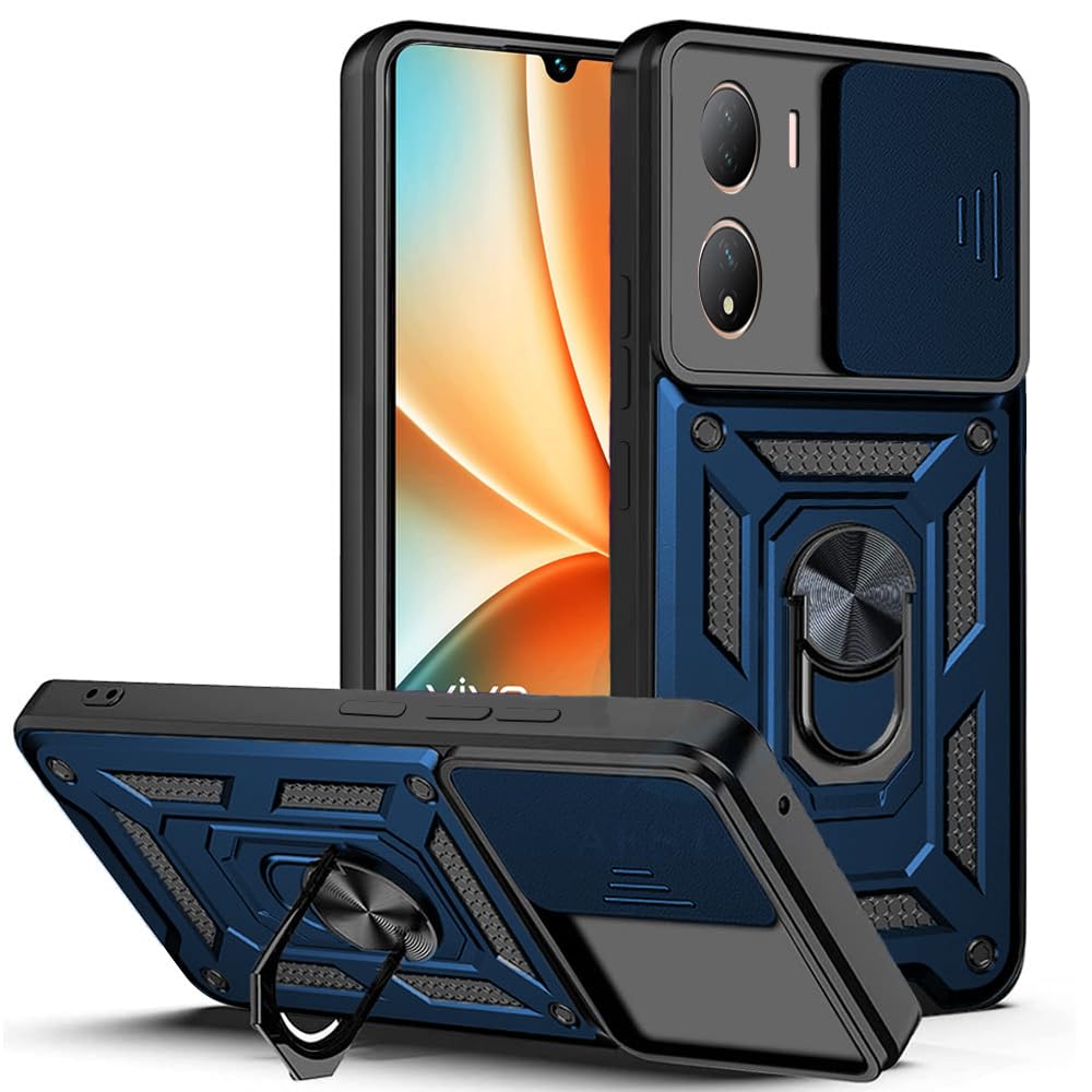 AESTMO Tough Armor Vivo Y100 Bumper Back Case Cover | Ring Holder & Sliding Camera Shield Cover | 360 Degree Protection Back Case Cover for Vivo Y100 (Blue) (B0CYLW98D7) Amazon Price History, Amazon Price Tracker