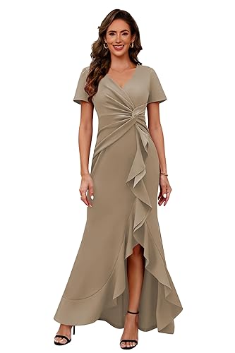 Women's Long Mother of The Bride Dresses Short Sleeves Formal