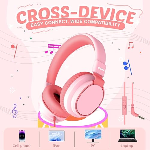 Miniatura 5 de MIDOLA Auriculares para niños, volumen limitado, 85110 dB, con cable, sobre la oreja, plegable, con cable en línea, AUX de 0.138 in, micrófono de