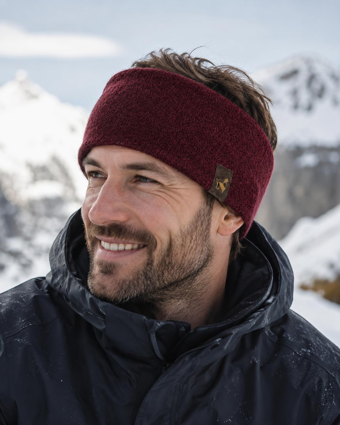 Fascia per capelli in 97% alpaca, avvolta, calda e antivento, regola la temperatura e traspirante, fascia invernale per uomo e donna, ideale per attività all'aperto e sport (vinaccia)