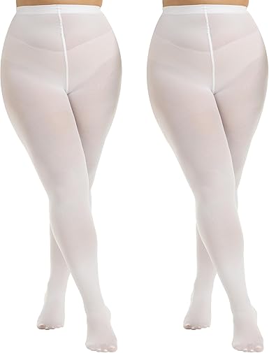 MANZI Women's 2 Pairs Plus Size Control Top Tights Ultra-Soft Panty Hose