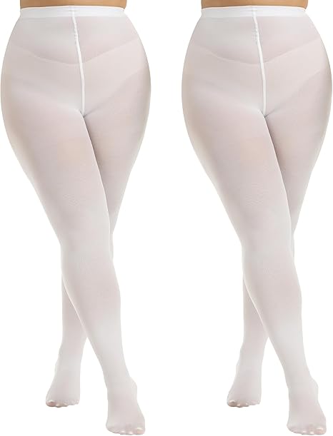 MANZI Women's 2 Pairs Plus Size Control Top Tights Ultra-Soft Panty Hose