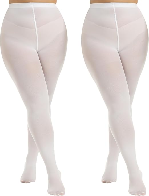 MANZI Women's 2 Pairs Plus Size Control Top Tights Ultra-Soft Panty Hose