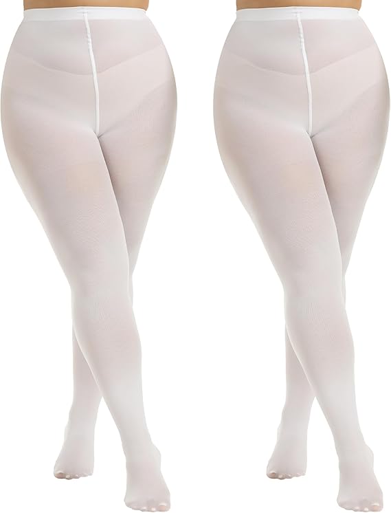 MANZI Women's 2 Pairs Plus Size Control Top Tights Ultra-Soft Panty Hose