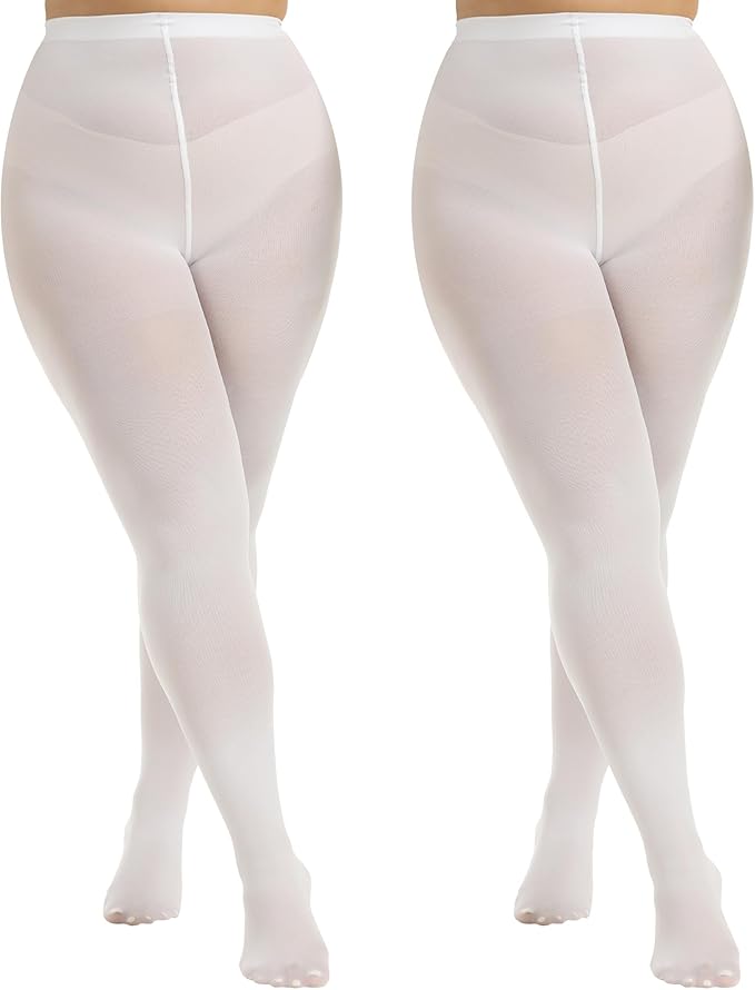 MANZI Women's 2 Pairs Plus Size Control Top Tights Ultra-Soft Panty Hose