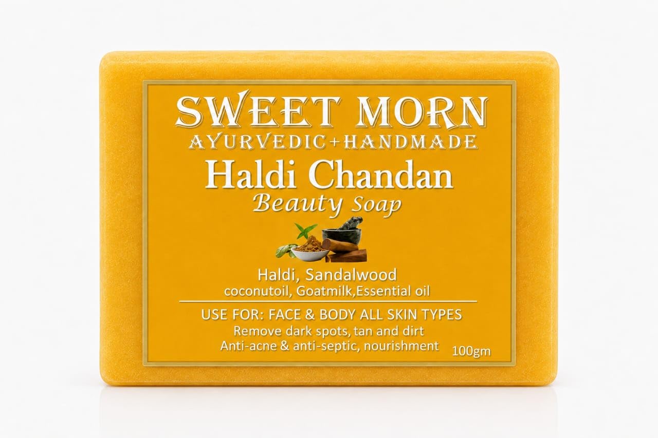 Haldi Chandan Ayurvedic Beauty Soap Pack of 1, Handmade Herbal Bath Soap with Coconut Oil, Goat Milk and Oils, Natural Skin Cleansing Bar for Face ,Body Care, Anti-Pigmentation Formula, 100g-image-18