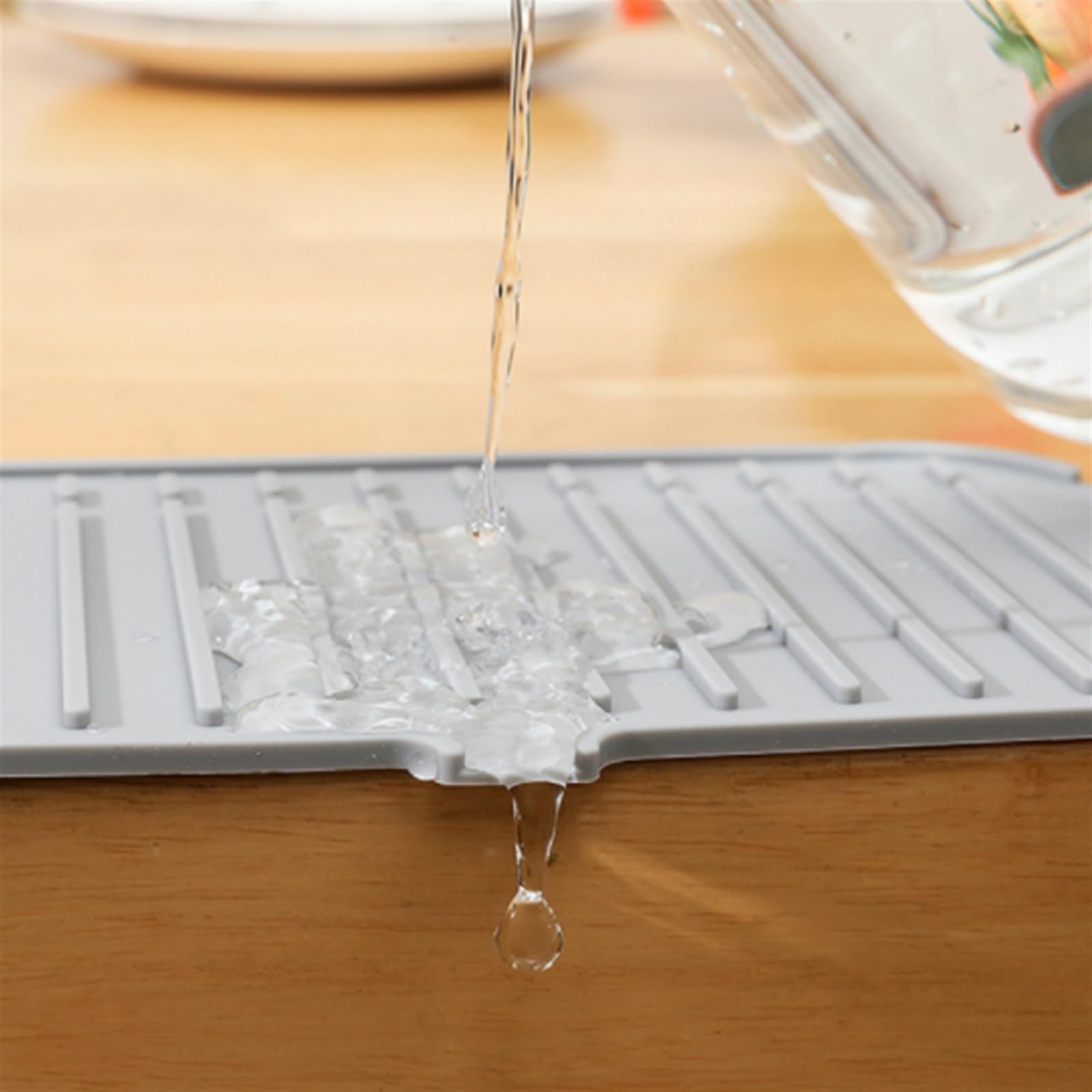 Tappetino in silicone per lavello con design increspato d'acqua, grande tappetino per rubinetto per il lavandino del bagno, protezione (verde, 61 x 14,5 x 0,5 cm), impermeabile, antiscivolo