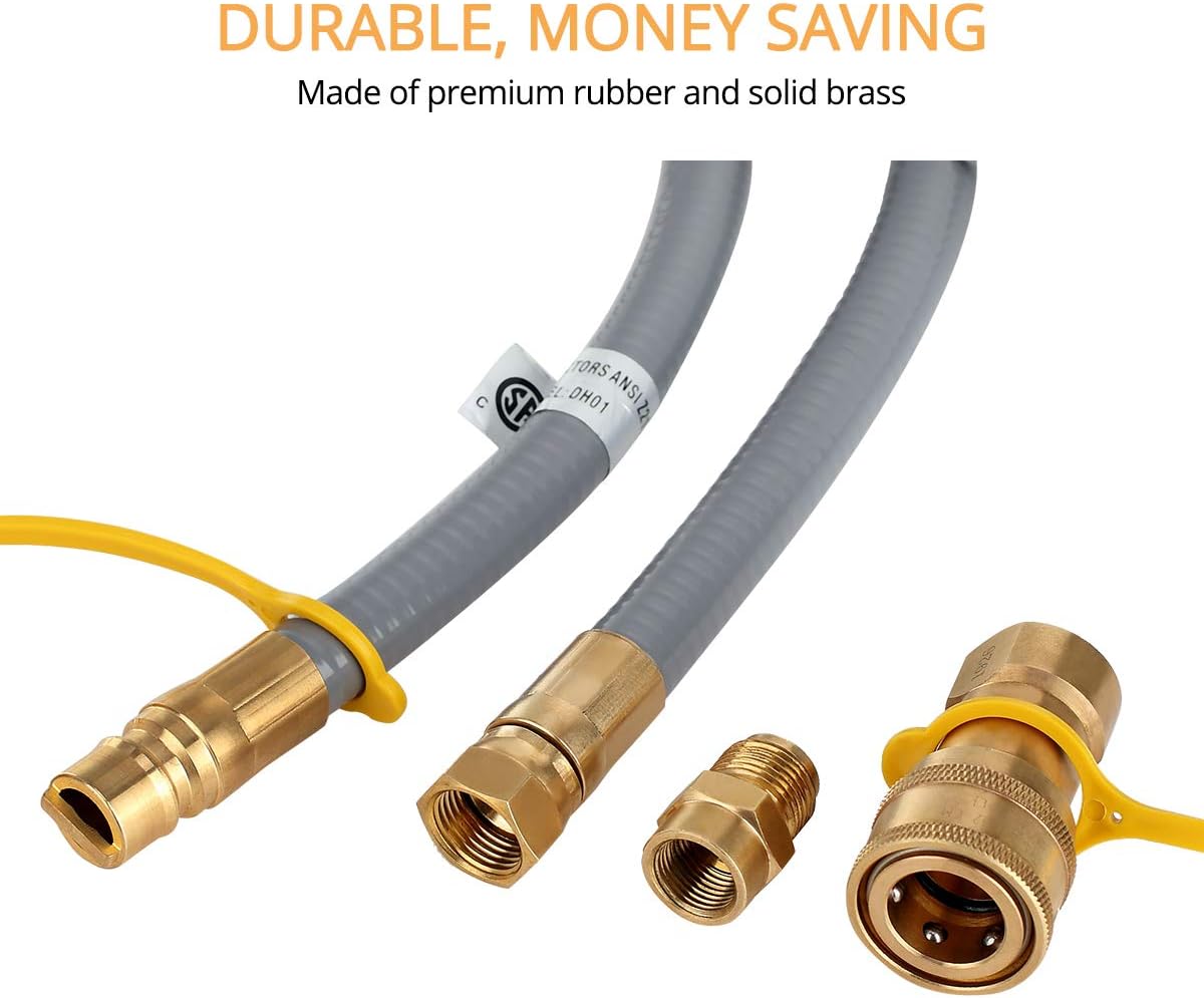 Natural Gas Hose, 12 Ft 1/2 inch ID Gas Line with Quick Connect/Disconnect Fittings & 3/8 Female to 1/2 Male Adapter for Outdoor NG/Propane Appliance, CSA Certified
