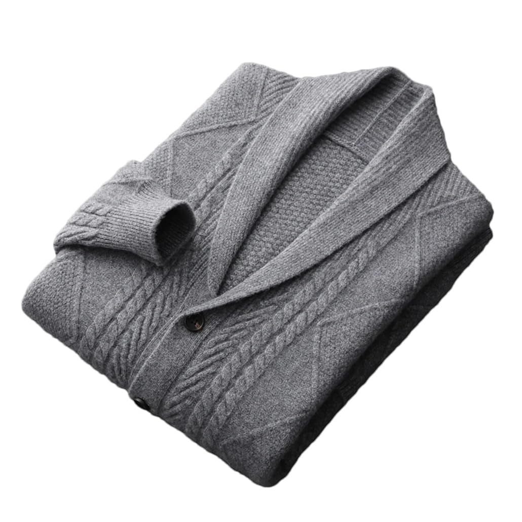 Dninmim Suéteres de cachemira para hombre, cárdigan con solapa, sueltos, de negocios, gruesos, chaqueta de punto