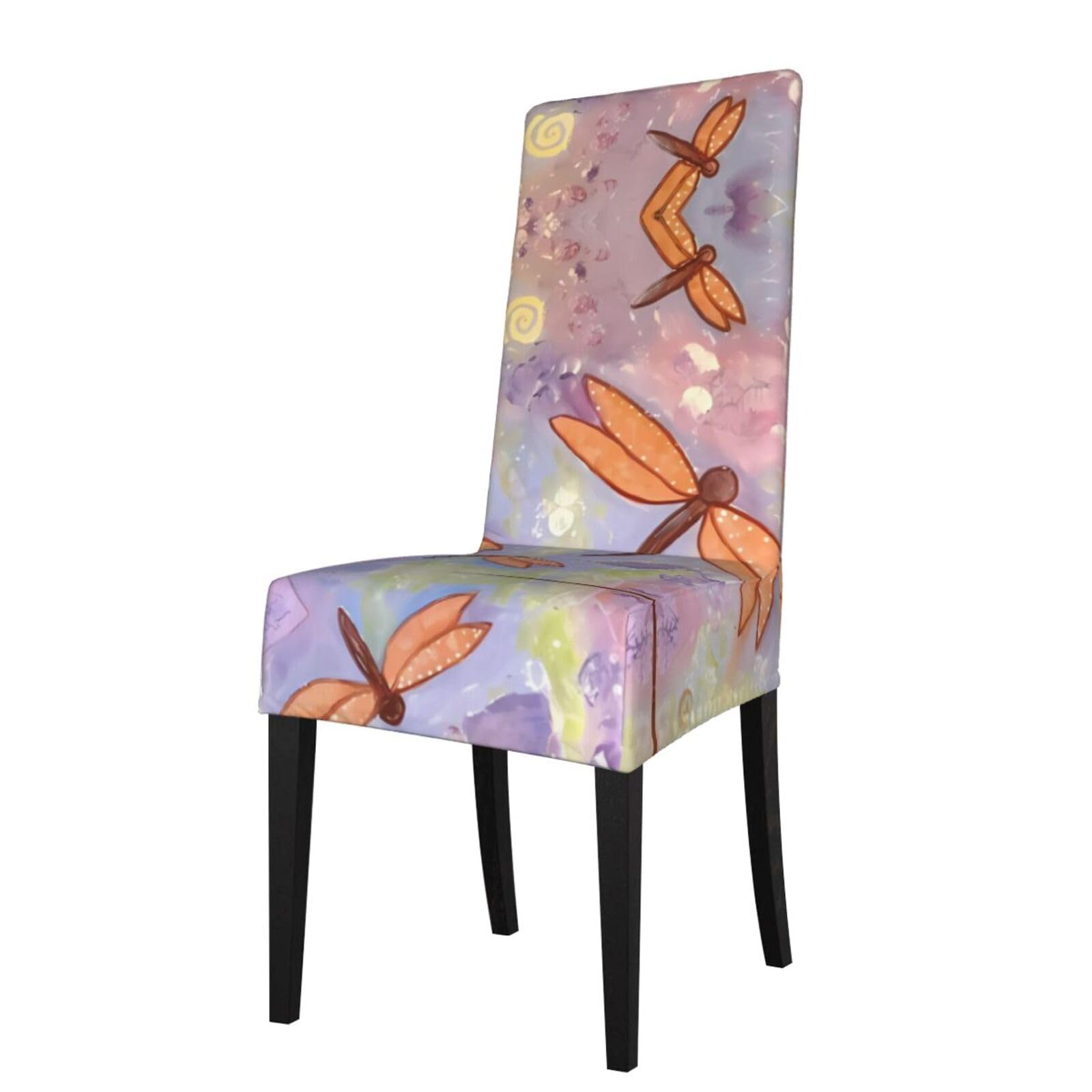 YYHWHJDE Hand painted dragonfly Prints Dining Chair Throw Covers – Stretchy & Wrinkle-Resistant Protector for Most Kitchen Chairs – Quick Refresh for Old Furniture