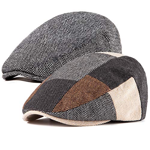 Image of LADYBRO 2Pack Adjustable Newsboy Hats for Men Flat Cap Irish Cabbie Wool Blend Tweed