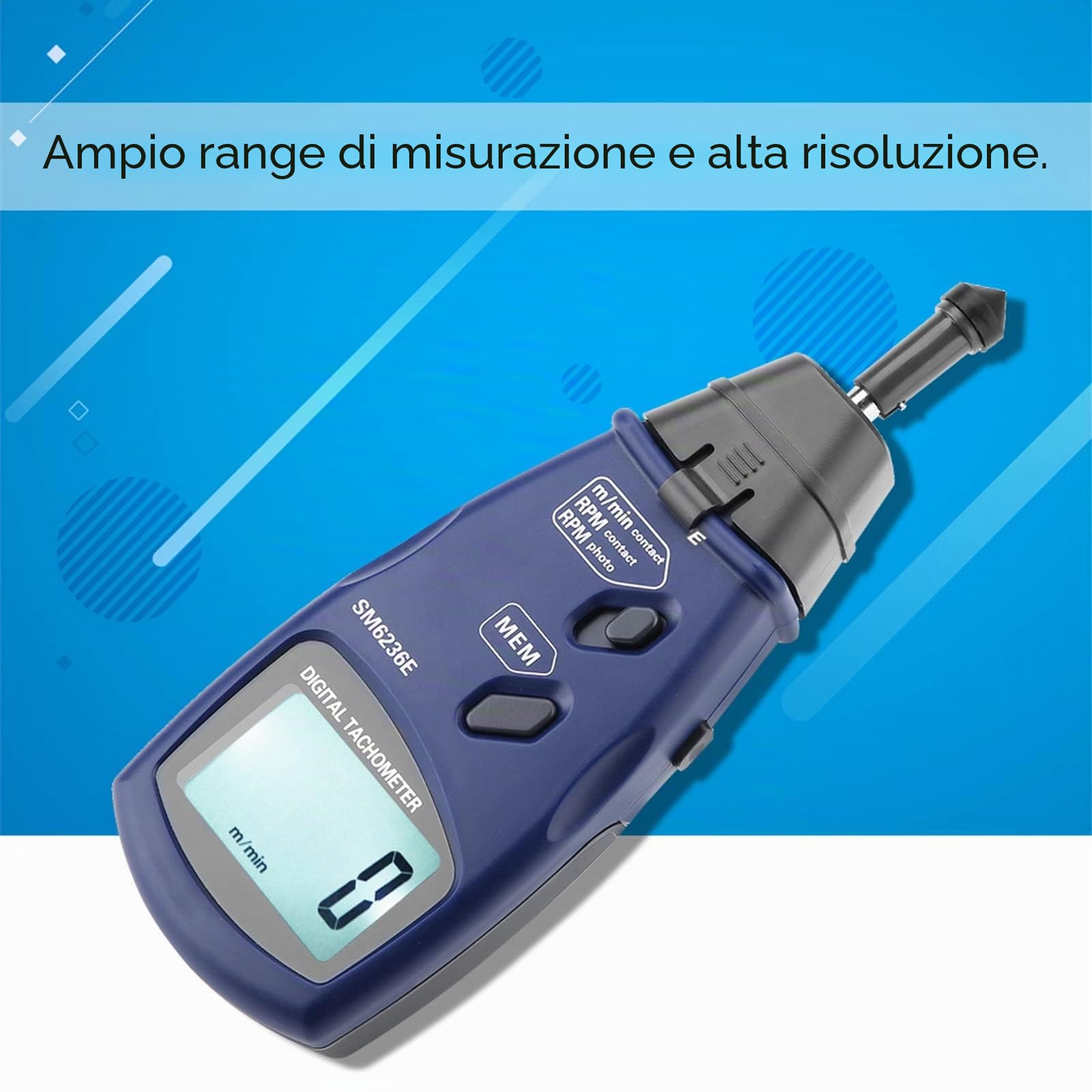 Contagiri Digitale, SM6236E Contagiri Professionale Senza con Precisione 2,5 a 99.999 RPM, Kit Contagiri Tachimetro Digitale LCD a 5 Cifre 18 Mm Tester di Rotazione