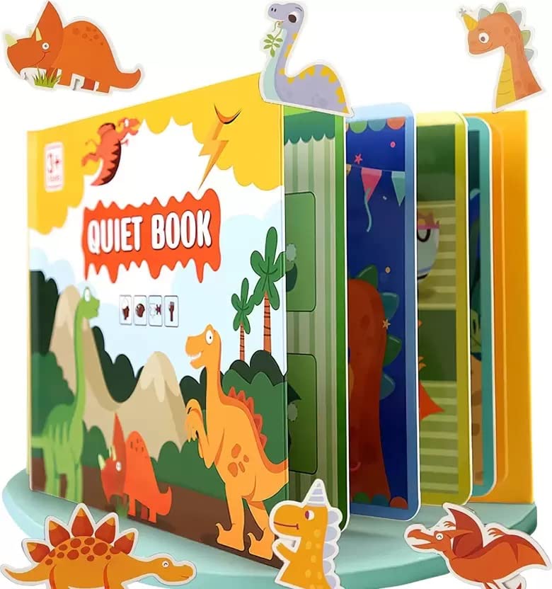 The Art Box Quiet Book for Toddlers, MagicFox 2023 New Montessori Interactive Felt Quiet Book for Toddlers 3-6, 10 Pages Educational Toy Travel Toy for Boys Girls, Preschool Learning (Dinosaur)