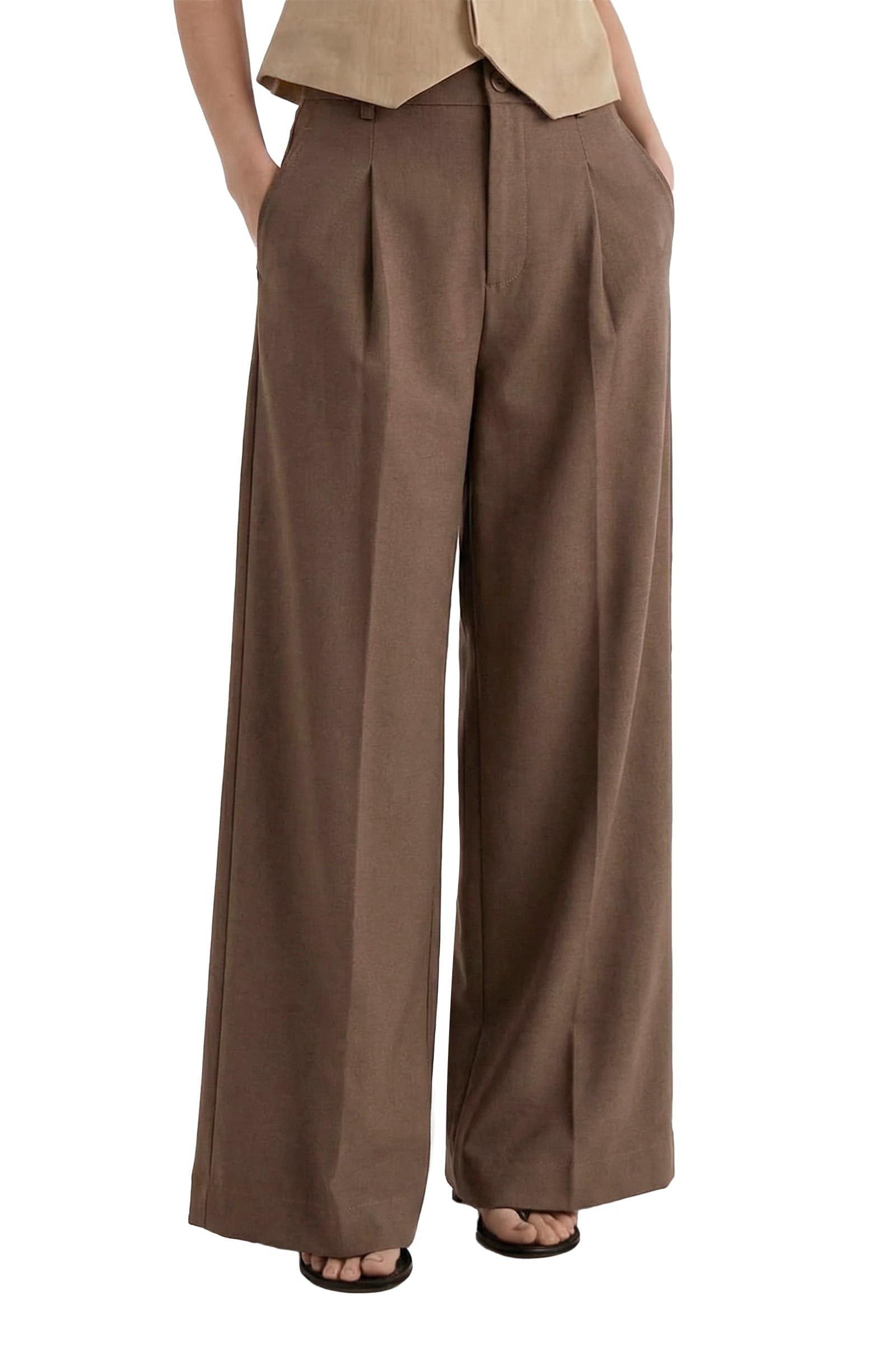 Arach&Cloz Women's Linen Blend Wide Leg Palazzo Pants