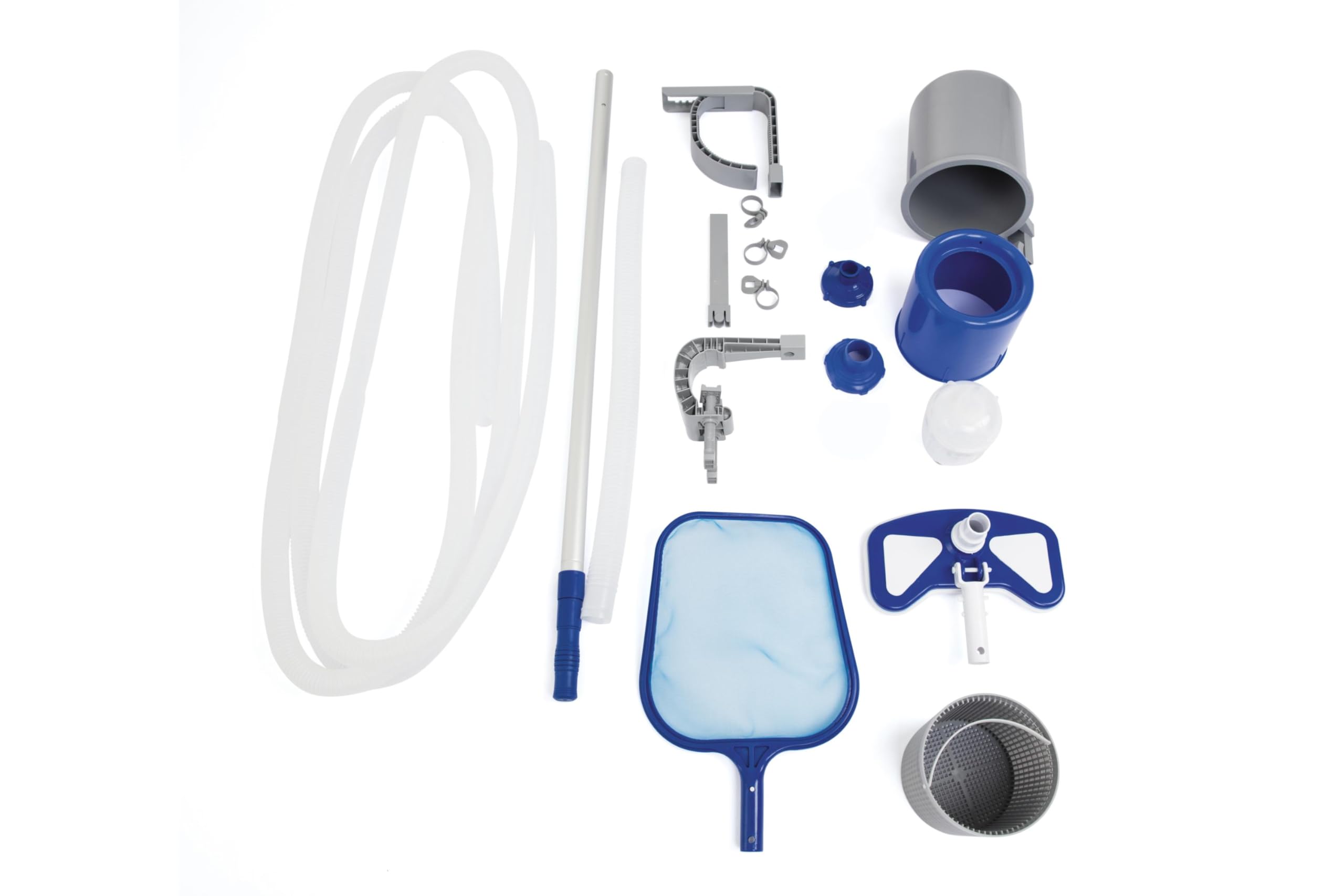 Bestway 58237 Kit d'entretien deluxe avec Skimmer de Surface, Tête de Balai Aspirateur, Tuyau 7,5 M et Épuisette