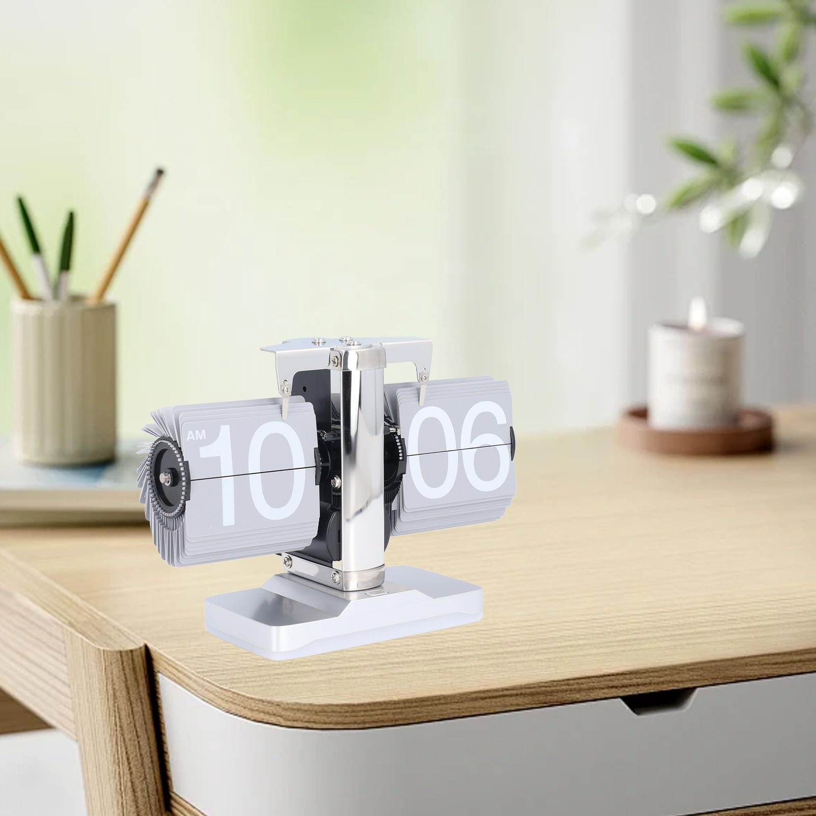 Reloj de Escritorio de Flip, Reloj Retro Digital con Luz Ajustable para la Decoración de la Oficina en el Hogar del Dormitorio (Gris-Plata)